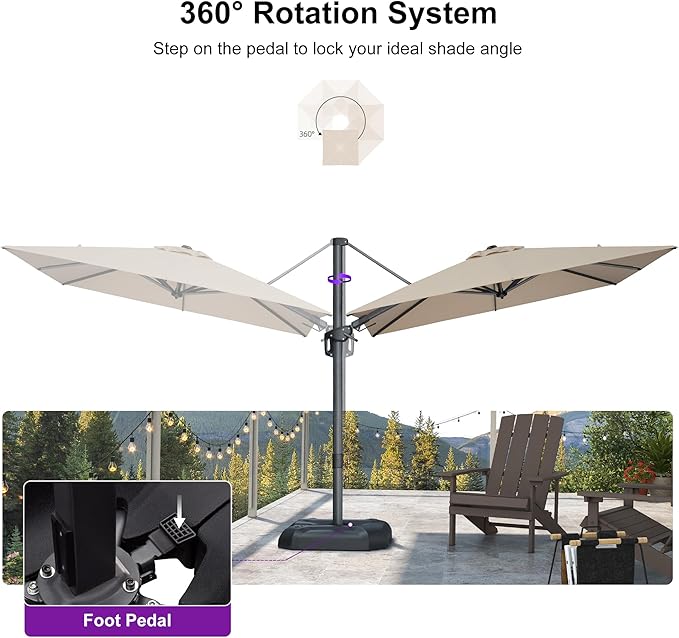 PURPLE LEAF 8' X 8' Left-right Tilting Patio Umbrella Outdoor Cantilever Swivel Square Umbrella Aluminum Offset Umbrella with 360-degree Rotation for Garden Deck Pool Patio Beige