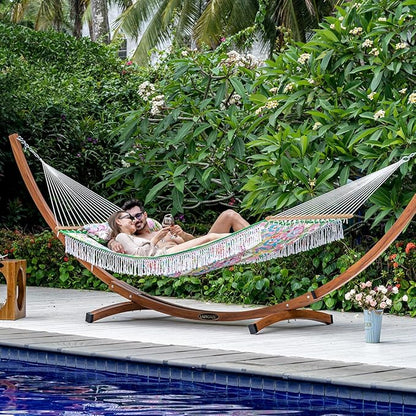 Lazy Daze Hammocks 12 FT Double Layered Quilted Fabric Hammock Swing with Pillow and Carrying Bag, Elegant Tassels and Spread Bar Heavy Duty Stylish for Two Person 450lbs, Floral