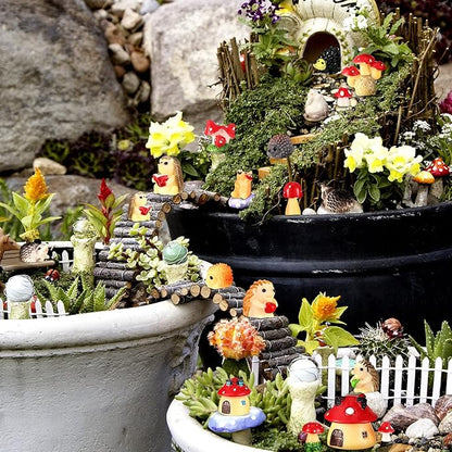 Woanger 30 Pcs Fairy Outdoor Garden Accessories Resin Mini Hedgehog Mushroom Miniature Figurines Garden Tiny Animals Figurines for House Terrarium Plant Bonsai Craft Decor(Cute)