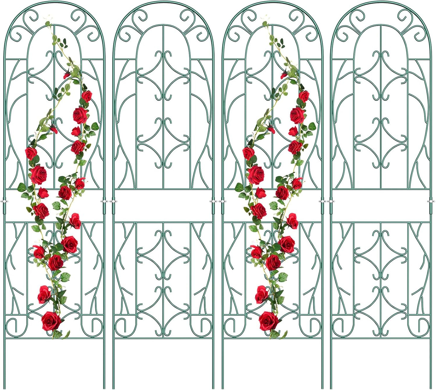 4 Pack Metal Garden Trellis for Climbing Plants,Green Metal Garden Trellis for Vines Plant Rose Vegetable Support,Large Decorative Outdoor Trellis
