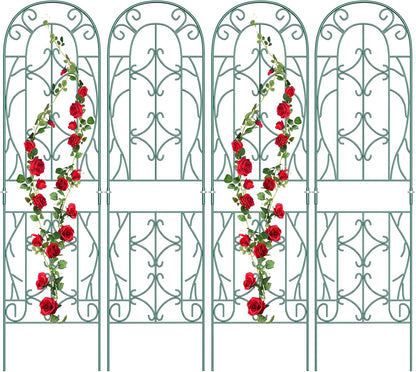 4 Pack Metal Garden Trellis for Climbing Plants,Green Metal Garden Trellis for Vines Plant Rose Vegetable Support,Large Decorative Outdoor Trellis
