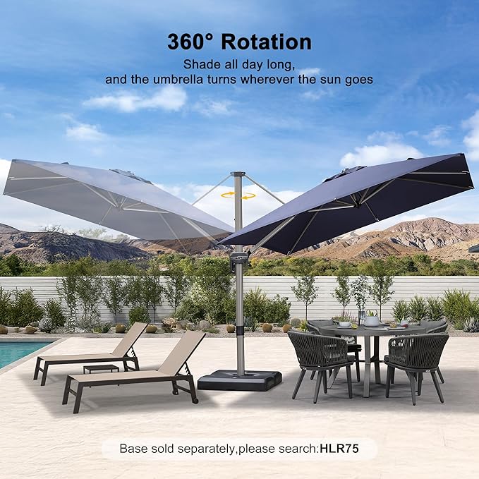 PURPLE LEAF 9' X 9' Patio Umbrella Outdoor Cantilever Umbrella, Aluminum Offset Umbrella with Champagne Frame and 360° Rotation for Pool Deck Garden, Navy Blue