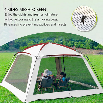 12x12 Ft Screen House Tent - Instant Pop Up Mesh Canopy Shelter with Waterproof & Sunshade Roof, Easy Setup for Camping, Backyard, Beach, Picnic, Red White