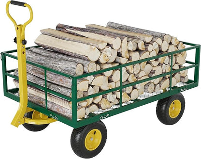 1200LB Capacity Garden Cart, 3-in-1 Heavy Duty Utility Wagon with 13" All-Terrain Tires, Removable Mesh Sides & 180° Swivel Handle - Outdoor Yard Cart for Gardening, Farming, Patio Use