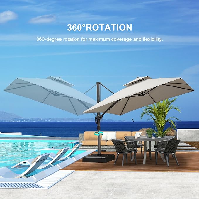 PURPLE LEAF 9' x 12' Cantilever Patio Umbrella Outdoor Umbrella with 280lbs Base Large Rectangular Windproof Offset Umbrella for Pool Deck Garden, Pebble Grey