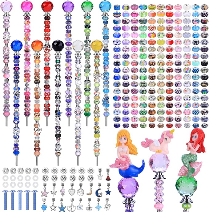 AIPRIDY 238 Pcs DIY Fairy Wand Garden Stakes Kit,Multiple Color Scheme European Beads Crystal Diamond Tops and 12 or 10 Inch Threaded Rods,Stainless Steel Stakes with Diamond Toppe (Lighted Globes)