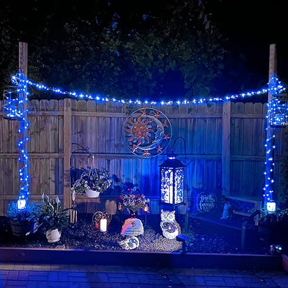 JMEXSUSS 4 Pack 100 LED Solar Fairy Lights, 33ft Blue Solar String Lights Outdoor Waterproof, 8 Modes Copper Wire Solar Twinkle Lights for Patio Garden Yard Tree Christmas Halloween Decor