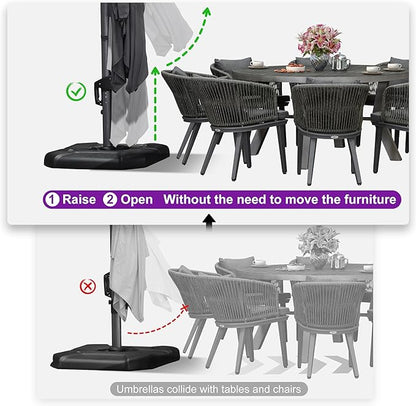 PURPLE LEAF 11.5' X 11.5' Telescopic Patio Umbrella Outdoor Cantilever Umbrella Square Up Down Lifting Offset Umbrella with 360-degree Rotation for Garden Deck Pool Patio Grey