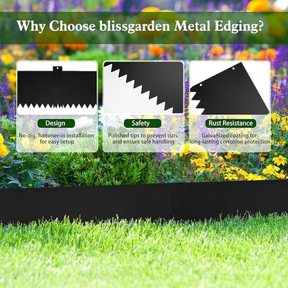 Metal Landscape Edging 6 Pack 40" L x 8" H (20 FT Total),Galvanized Metal Garden Edging, Hammer-in,Flexible,and Easy-to-Install for Lawns,Garden and Yards,Black