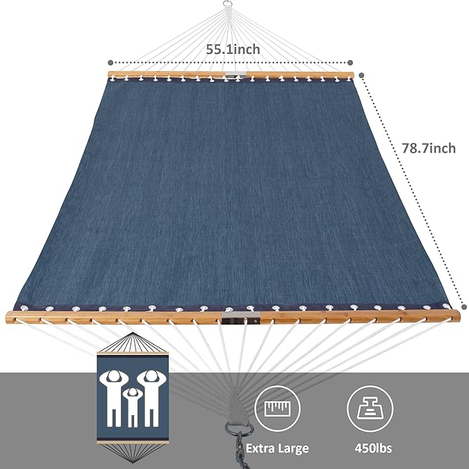 SUNCREAT Hammocks Standing Backyard Hammock with Stand, 2 Person Heavy Duty Hammock with 13.5 ft Wooden Stand, Navy
