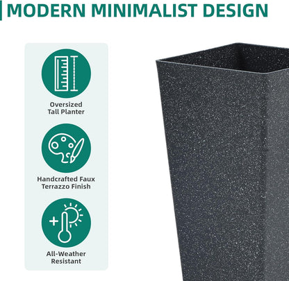 28" H Oversized Tall Planter Box for Outdoor Plants, Set of 2 Large V-Shaed Square Flower Pots, Modern Plant Container for Patio, Garden, Porch, Balcony or Indoor Home Decor, Back Terrazzo-Look