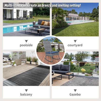 Rocking Chair Outdoor 3 Pieces High-Backed Patio Rocking Chairs Bistro Table and Chairs Set of 2, Navy Blue