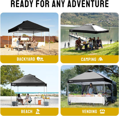 CROWN SHADES 12x12 Pop Up Canopy Outside Canopy, Patented One Push Tent Canopy with Wheeled Carry Bag, Bonus 8 Stakes and 4 Ropes, Black