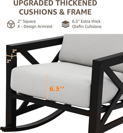 NATURAL EXPRESSIONS Patio Rocking Bistro Set, 3 Piece Outdoor Conversation Furniture Set with 2 Rockers and 1 Metal Coffee Table with Thick Cushions,2 Pack Patio Chair Covers Included