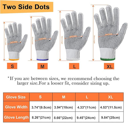 Evridwear Cotton Polyester String Knit Shell Safety Protection Work Gloves for Painter Mechanic Industrial Warehouse Gardening Construction Men & Women 12 Pairs, With Two Side dots, XL Size