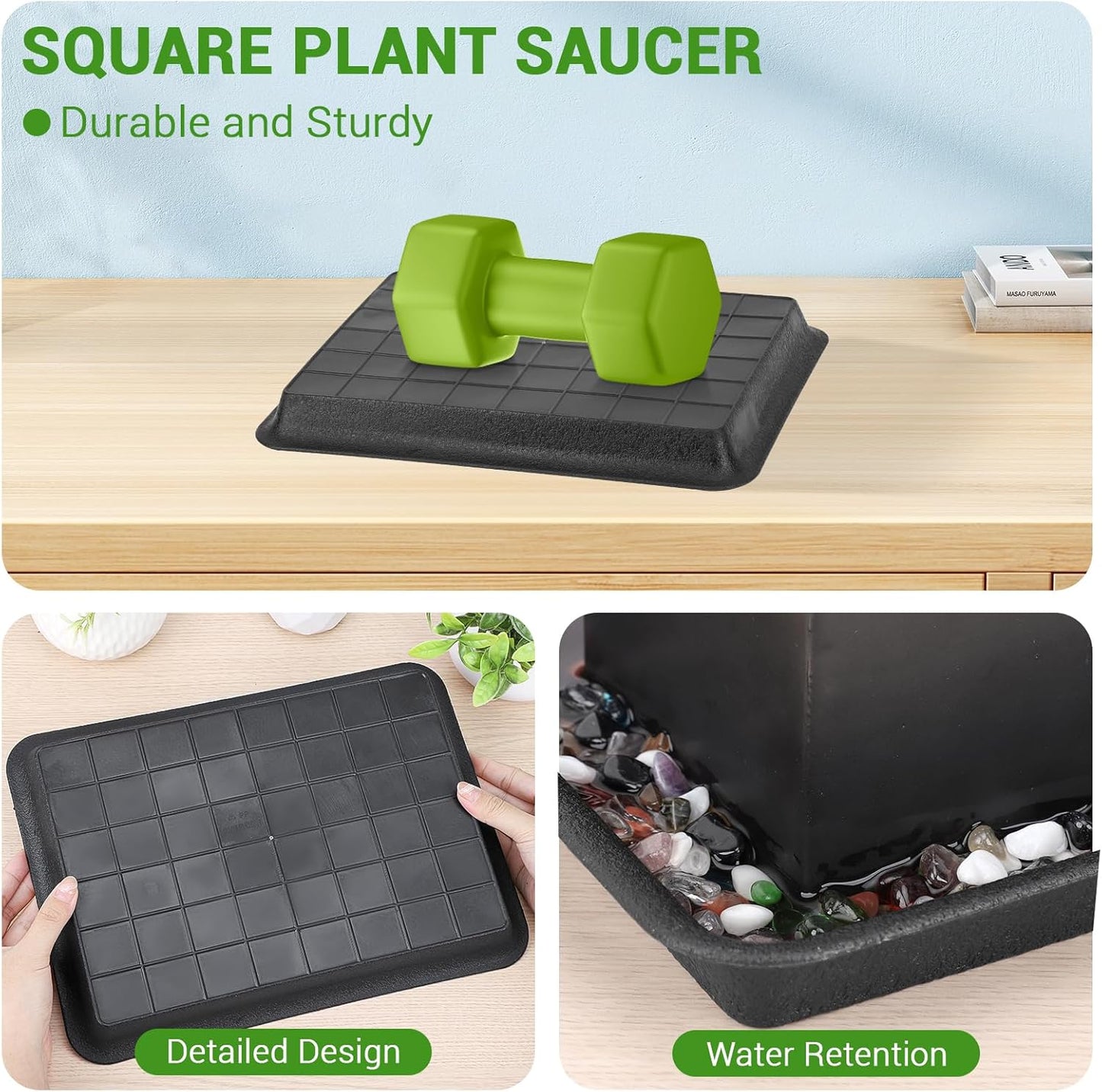 GREANER 11 Inch Rectangular Plant Tray, 6 Packs Pant Pot Trays, Indoor Plant Trays for Pots, Plant Drip Tray Outdoors, Heavy Duty Square Boot Tray for Window Sills and Window Shelf