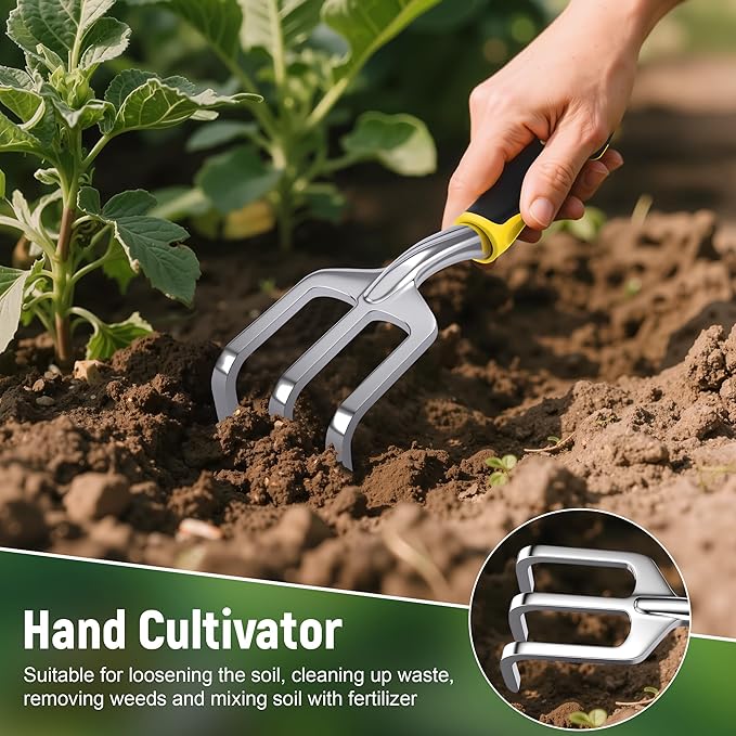 Garden Tool Set, 3 Pack Aluminum Heavy Gardening Kit Including Hand Shovel, Transplant Shovel and Hand Rake for Planting, Digging, Weeding