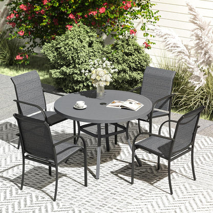 VICLLAX 5 Pieces Patio Dining Set, Outdoor Furniture Set Includes 41.2" Round Patio Table and 4 Patio Sling Chairs, Grey Tabletop and Dark Grey Fabric