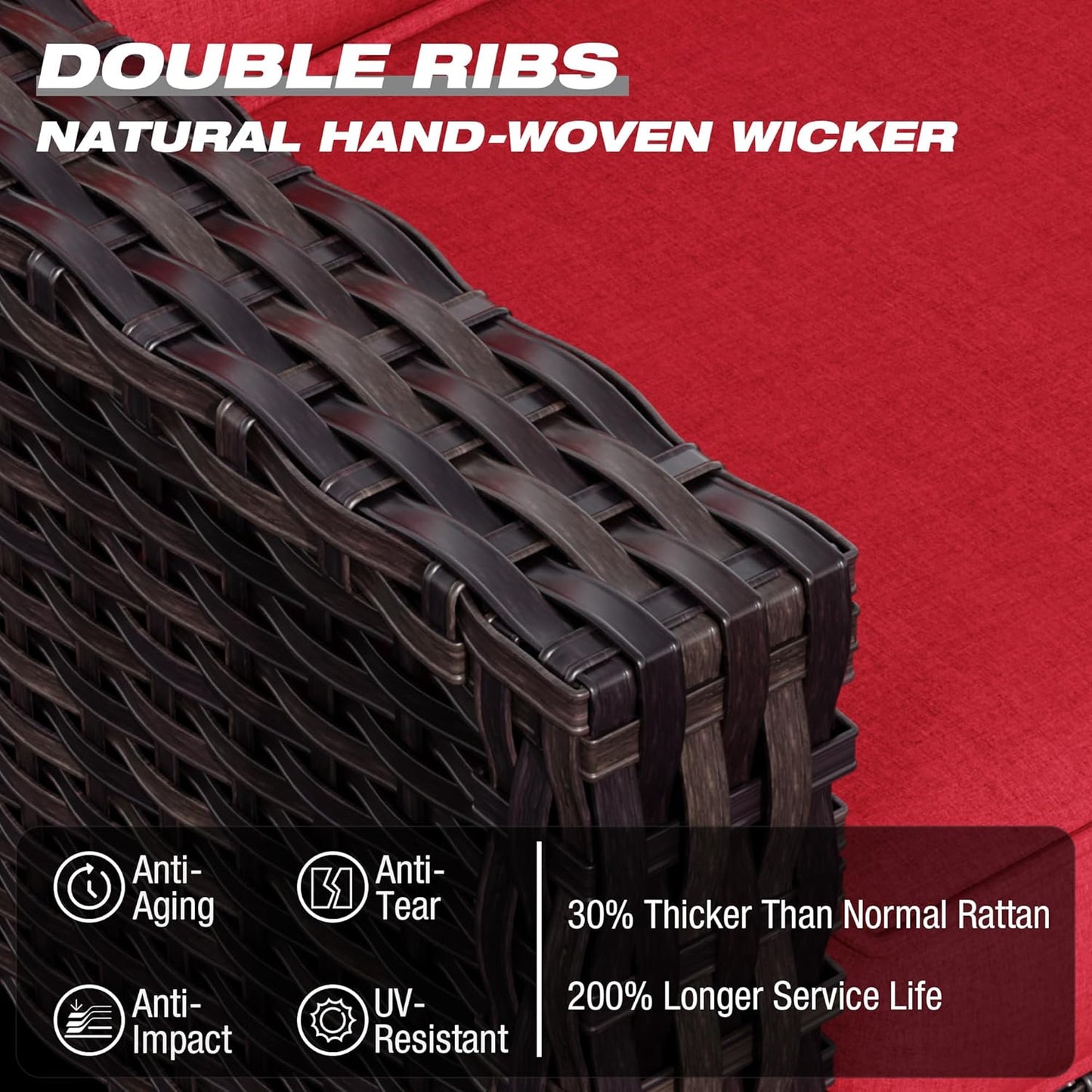 Joyside Wicker Patio Furniture Sets, 6 Pieces Upgraded Large Size Outdoor Furniture with Patio Dining Chairs, 3-Seat Sofa and Outdoor Ottoman, Thick Cushions, Wide Armrest