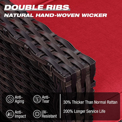 Joyside Wicker Patio Furniture Sets, 4 Pieces Upgraded Large Size Outdoor Furniture with Swivel Rocking Patio Chairs and Outdoor Ottoman, Thick Cushions, Wide Armrest