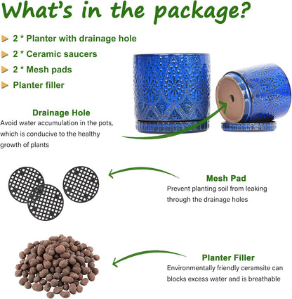 8 Inch + 6 Inch Indoor Plant Pot with Drainage Holes and Saucers, Ceramic Planter for Plants Succulent Orchid Flower Pots