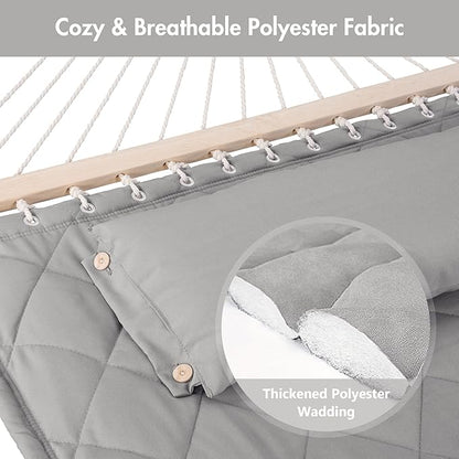 ANOW Heavy Duty Hammock with Spreader Bars and Detachable Pillow, 2 Person Hammock for Outdoors Indoors, 450 LBS Weight Capacity, Light Gray