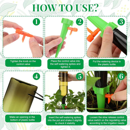 8 Set Plant Watering Devices with Self Watering Spikes and 26 oz Plastic Bottles Plant Waterer Devices with Adjustable Control Valve Switch Indoor Outdoor (Green)