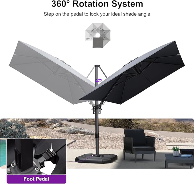 PURPLE LEAF 8.2' X 11.5' Left-right Tilting Patio Umbrella Outdoor Cantilever Swivel Rectangle Umbrella with Tilt Aluminum Offset Umbrella with 360-degree Rotation for Garden Deck Pool Patio Grey