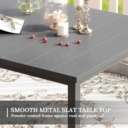 VICLLAX 63" Rectangle Patio Dining Table for 6, Outdoor Dining Table with Umbrella Hole, All Weather 6 Person Metal Patio Table for Lawn Garden, Grey Tabletop