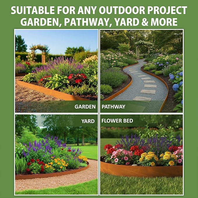 40"x10" Corten Steel Landscape Edging, 6-Pack (20ft Total) – Rusted Metal Garden Border, Lawn & Flower Bed Edging, Decorative Hammer-in Outdoor Landscaping Border for Yard, Pathways & Driveways