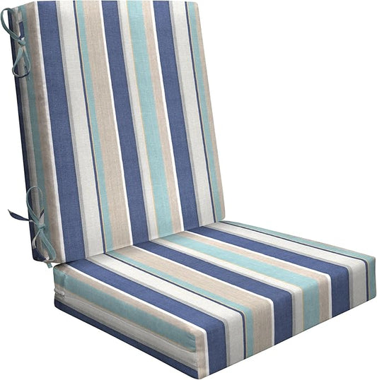 Honeycomb Outdoor Highback, 21 x 42, Stripe Blue & Beige Chair Cushion for Patio Furniture