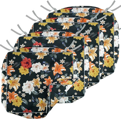 Porch Shield Outdoor Patio Chair Seat Cushion Covers Set 4 Waterproof Fade Resistant Cushion Slipcovers 20 x 18 x 4 inch, Floral Black