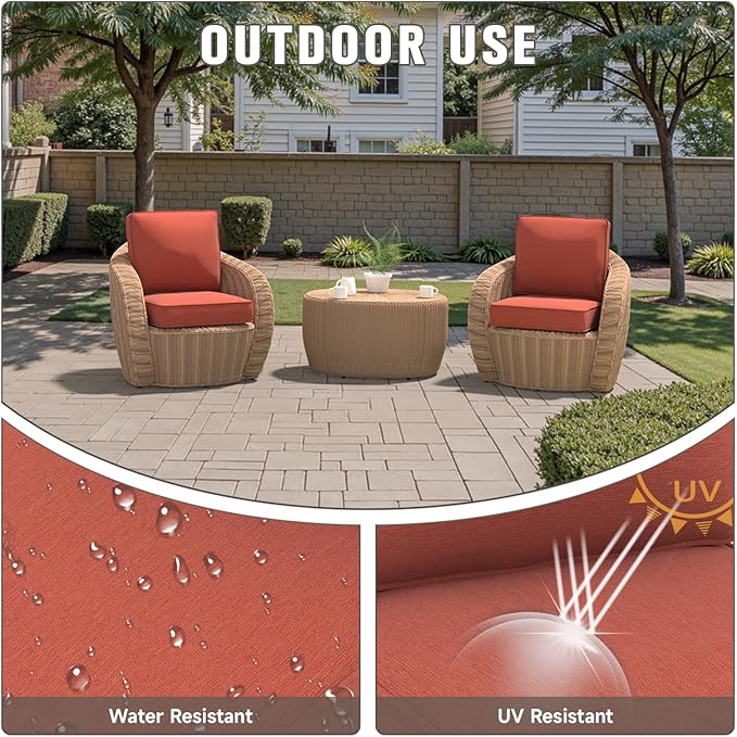 Outdoor Chair Cushions 23" x 24" x 4", Patio Deep Seat Replacement Cushions Set with Zippered Removable Cover, Weather-Resistant Olefin Fabric for Garden Chair Sofa Couch, Set of 3, Red