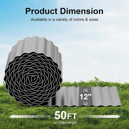 Land Guard Corrugated Garden Edging Border,12" x 50' Landscape Paver Edging, Tall Landscape Edging, Fence for Garden, Flower Bed, Lawn and Landscape Edging (Grey)