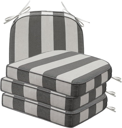 Round Corner Seat Cushions, 17" x 16" x 2", Set of 4, Indoor Outdoor Water Repellent Universal Chair Pads with Ties for Patio Furniture, Garden Deck Dining Chairs, Gray Stripe
