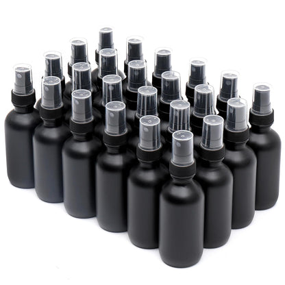 Frosted Black Glass Small Spray Bottle 2 oz 24 Packs,Fine Mist Sprayer Small Clear Bottles,Refillable Containers mini spray bottles for Cleaning Solutions and Skin Care (Frosted Black 24pcs)