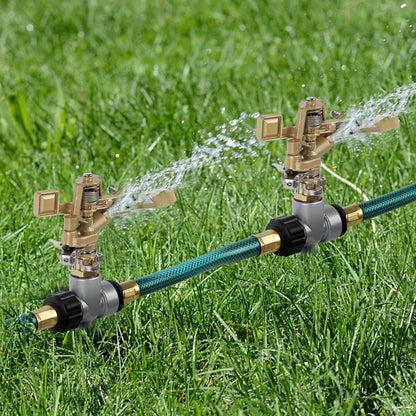 Biswing 2 Pack Impact Sprinklers with Stand (Spike), Heavy Duty Zinc Alloy Lawn Sprinkler Head on Spike Base, Adjustable Watering Sprinkler for Large Area Grass Yards Patio Garden Irrigation