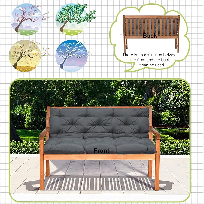 Swing Replacement Cushions with Backrest, 2 or 3 Seater Waterproof Non-Slip Overstuffed Swing Pad, Indoor/Outdoor Bench Cushion for Porch Chair Swing Garden Furniture (Dark Grey, 40 * 71 in)