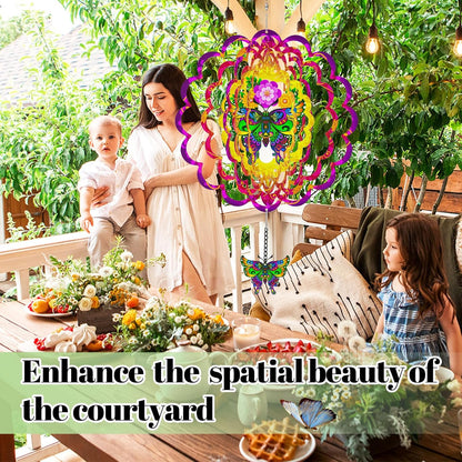 Hanging Butterfly Wind Spinners, Metal Kinetic Wind Spinner 3D Stainless Steel Laser Cut Wind Sculptures for Window Indoor Garden Decor Yard Art (Red)