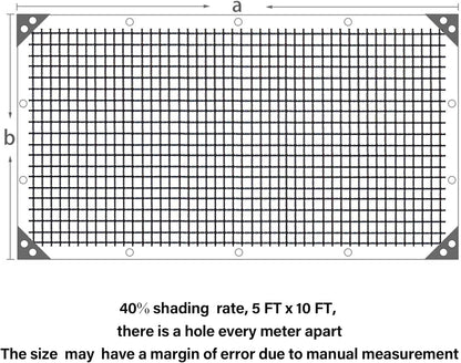 winemana Black Shade Cloth 40%, 5x10 FT Mesh Tarp - Garden Shade for Greenhouse, Patio, Vegetables, Plants Cover and Chicken Coops, Sun Shade Net for Outdoor Protection with Reinforced Grommets