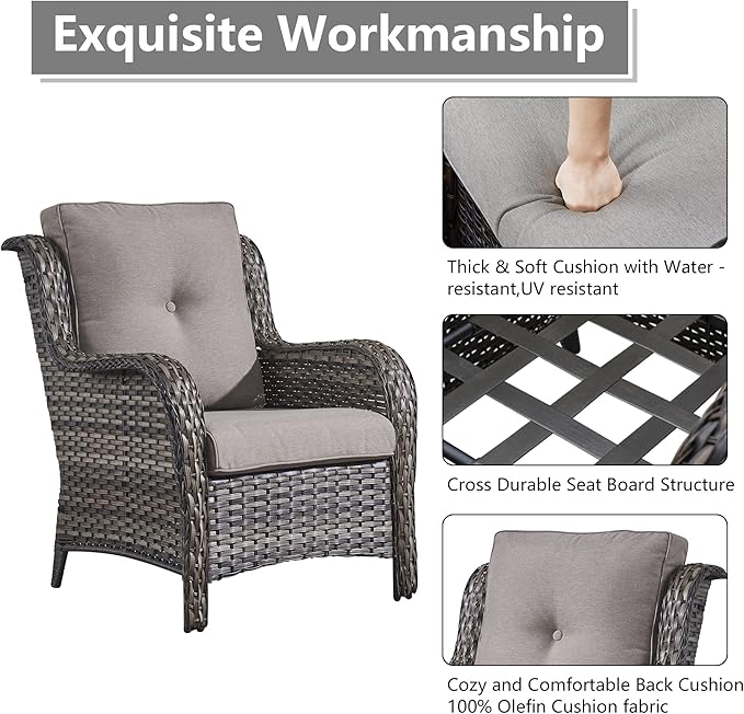 Rilyson Wicker Patio Furniture Set - 5 Piece Rattan Outdoor Sectional Conversation Sets with 2 Chairs,2 Ottomans and 1 Side Table for Porch Deck Garden(Mixed Grey/Grey)