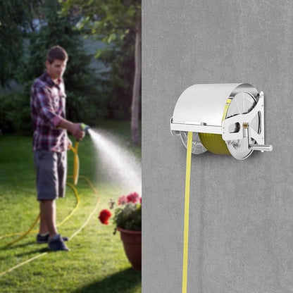 Retractable Garden Hose Reel， Available Hose Length 164.04-Ft， Wall Mounted Hose Reel, Garden Hose Reel，For Watering Lawns and Flowers, Washing Cars