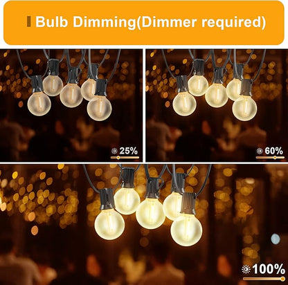 OHLUX Outdoor String Lights, 55FT Shatterproof LED Patio Lights with 26 Dimmable Plastic G40 Bulbs, 2200K Waterproof Connectable Hanging String for Backyard, Cafe, Porch, Deck, E12 Base