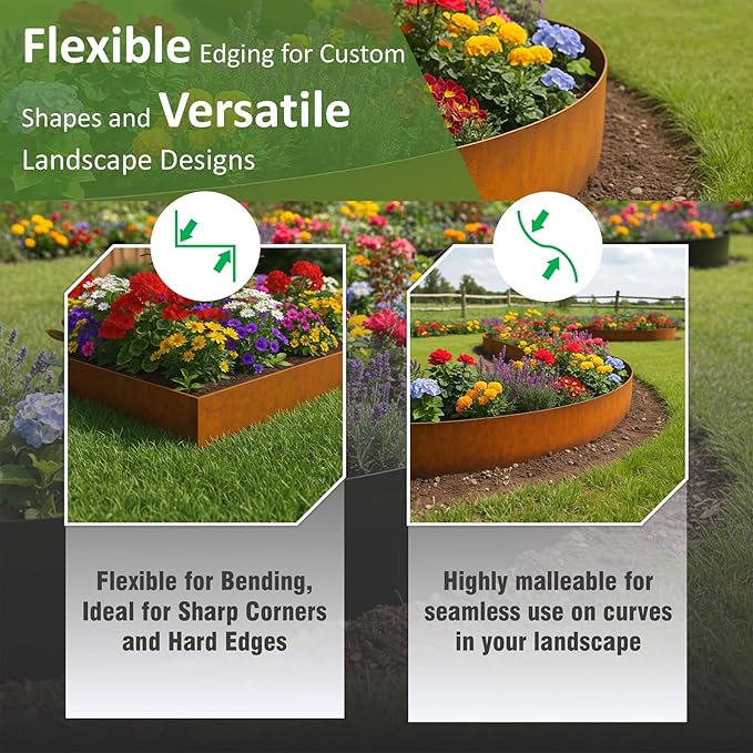 40"x10" Corten Steel Landscape Edging, 6-Pack (20ft Total) – Rusted Metal Garden Border, Lawn & Flower Bed Edging, Decorative Hammer-in Outdoor Landscaping Border for Yard, Pathways & Driveways