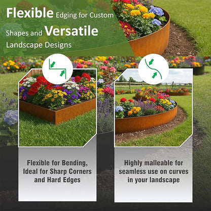 40"x10" Corten Steel Landscape Edging, 6-Pack (20ft Total) – Rusted Metal Garden Border, Lawn & Flower Bed Edging, Decorative Hammer-in Outdoor Landscaping Border for Yard, Pathways & Driveways