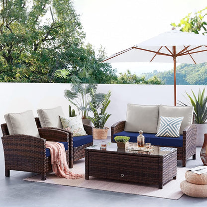 Favoyard Patio Chair Cushions 22 x 22 x 3 Inch Waterproof Outdoor Seat Cushions for Patio Furniture 3-Year Color Fastness Garden Sofa Couch Pads with Handle & Adjustable Straps Set of 2, Blue