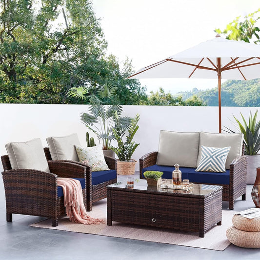 Favoyard Patio Chair Cushions 22 x 22 x 3 Inch Waterproof Outdoor Seat Cushions for Patio Furniture 3-Year Color Fastness Garden Sofa Couch Pads with Handle & Adjustable Straps Set of 2, Blue