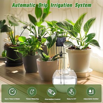 Automatic Drip Irrigation System, Indoor Plant Self Watering Devices for Vacation,Auto Plant Waterer,Drip Irrigation Timer for Potted Plants Indoor Garden Greenhouse (10 Pots,Adjustable Dripper)
