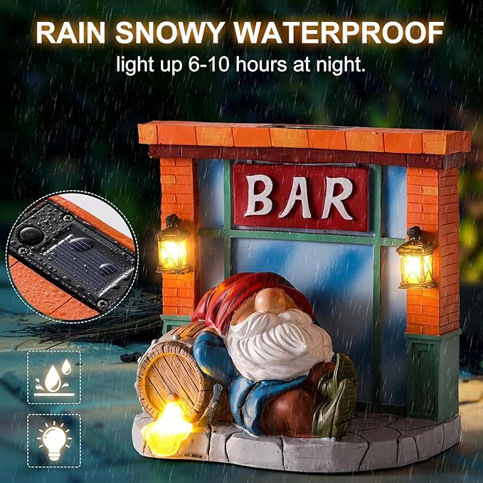 WINTS Garden Gnomes Solar Lights,Solar Gnomes Outdoor,Funny Garden Gnomes Decoration for Lawn,Balcony,Yard,Patio Gnome for Mom,Men