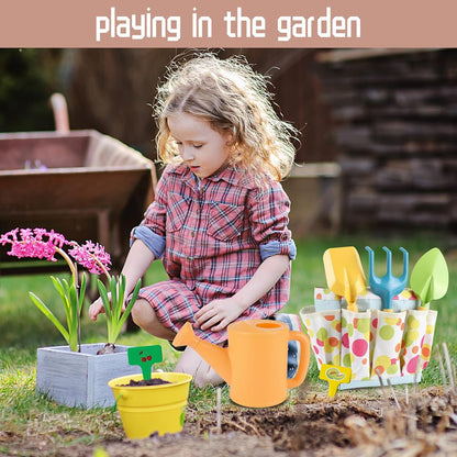 Kids Gardening Set, Kids Gardening Tools with Watering Can, Shovel, Rake, Gloves, Waterproof Apron and Storage Bag, Children Garden Tool for Boys Girls Age 3 4 5 6 7 8